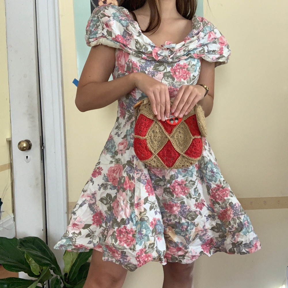 Vintage 80s Floral Ballgown Dress
